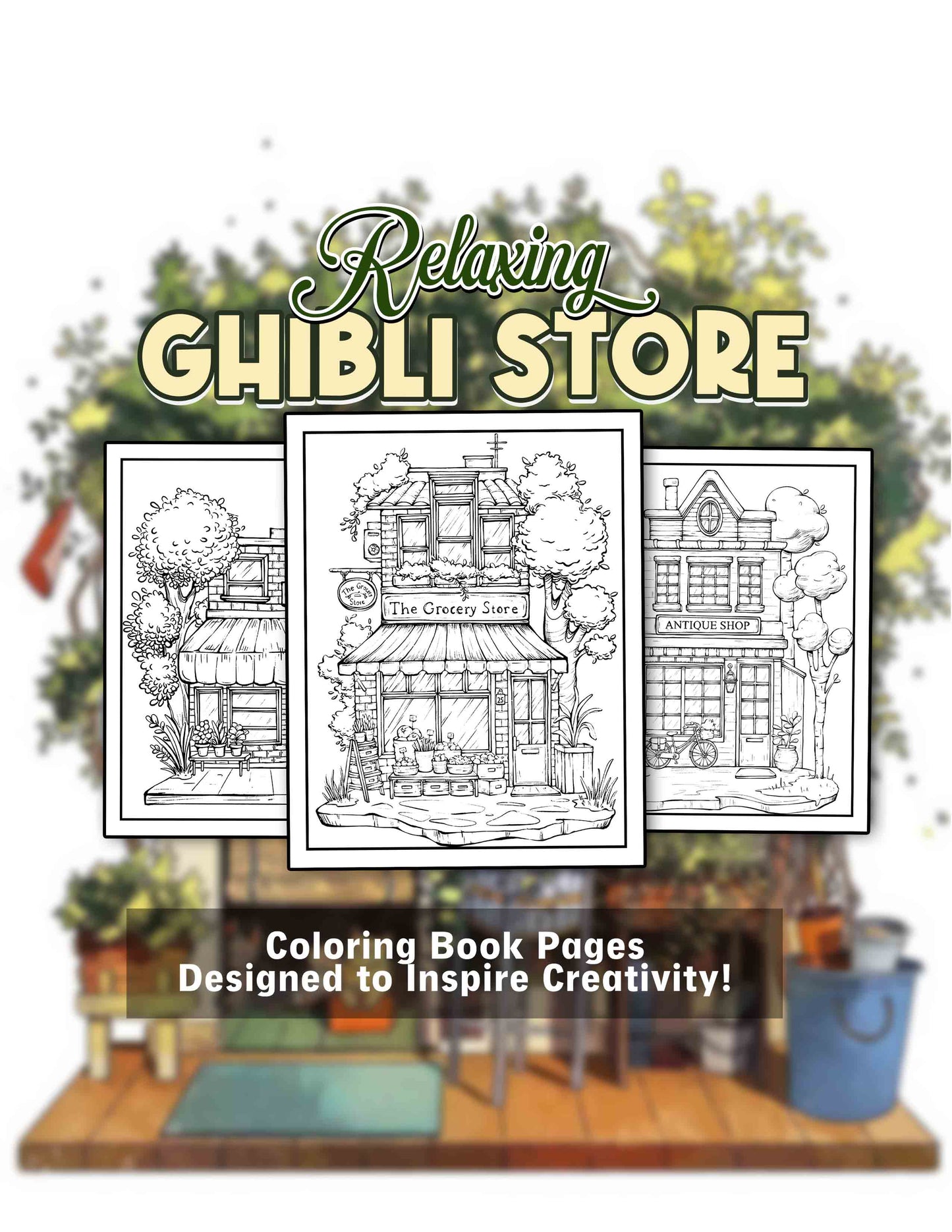 Relaxing Ghibli Store 30 Pages Printable Coloring Book