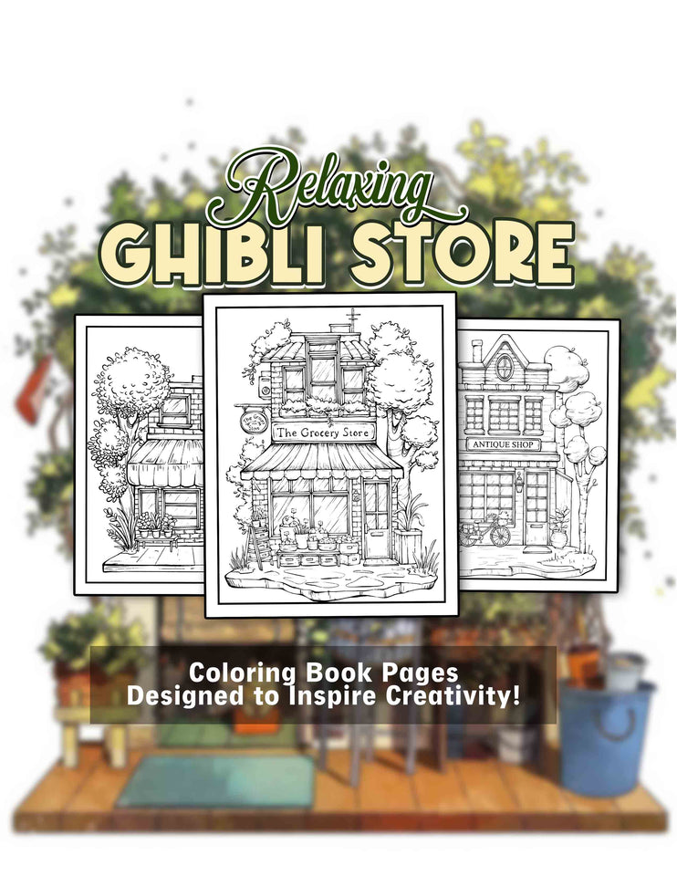 Relaxing Ghibli Store 30 Pages Printable Coloring Book