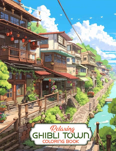 Relaxing Ghibli Town 30 Pages Printable Coloring Book