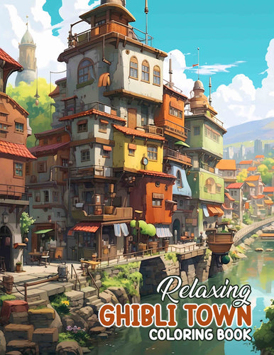 Relaxing Ghibli Town 30 Pages Printable Coloring Book