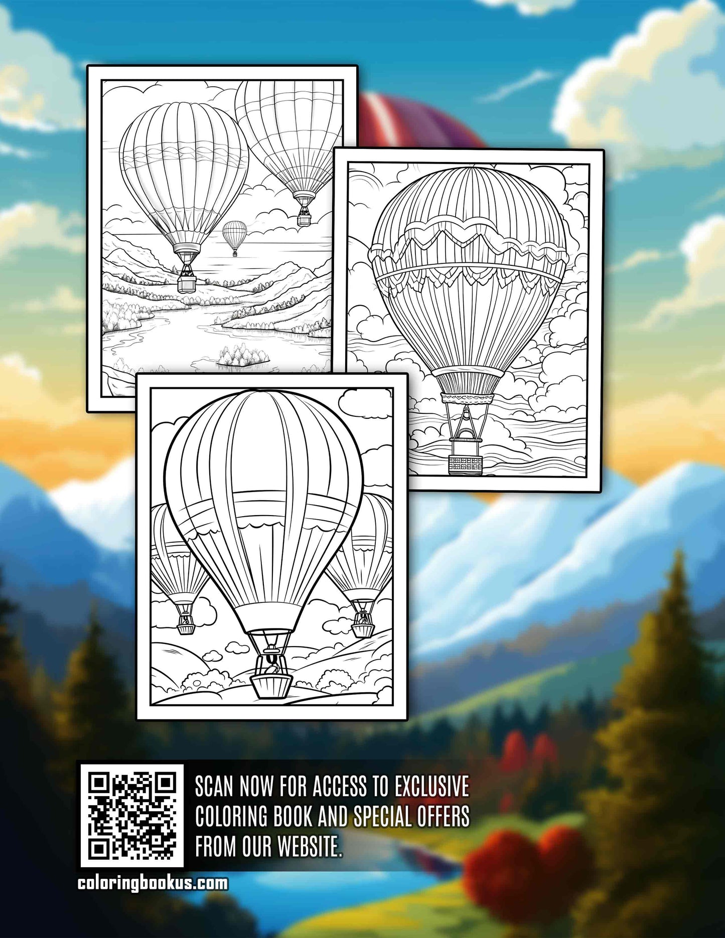 Relaxing Hot-Air Balloon 30 Pages Printable Coloring Book