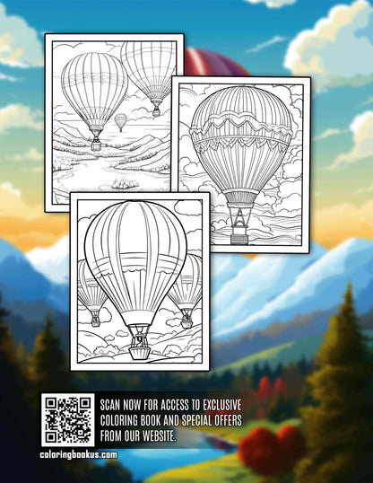 Relaxing Hot-Air Balloon 30 Pages Printable Coloring Book