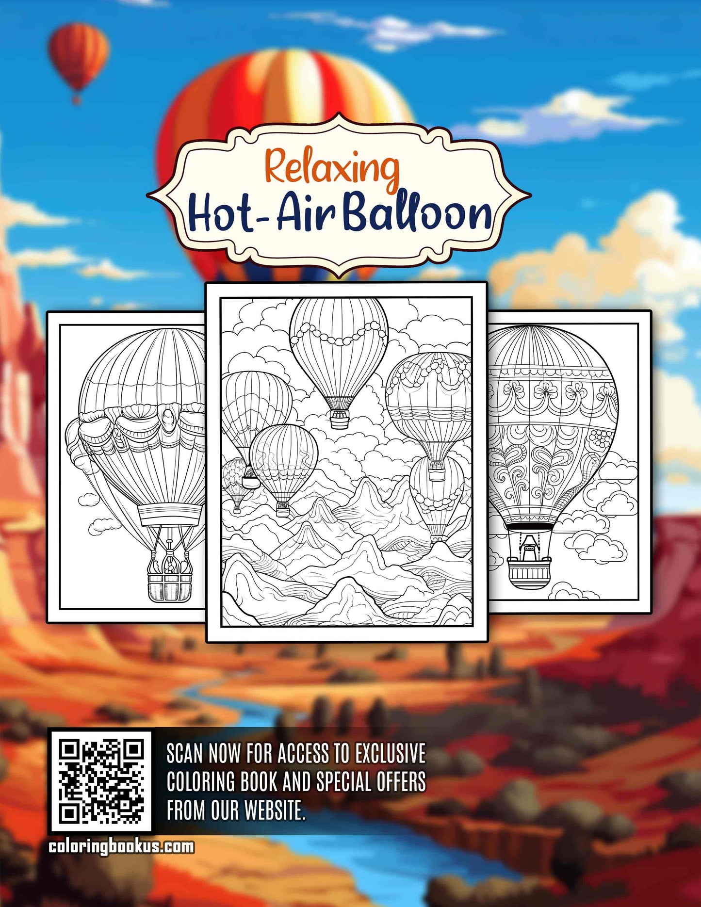 Relaxing Hot-Air Balloon 30 Pages Printable Coloring Book