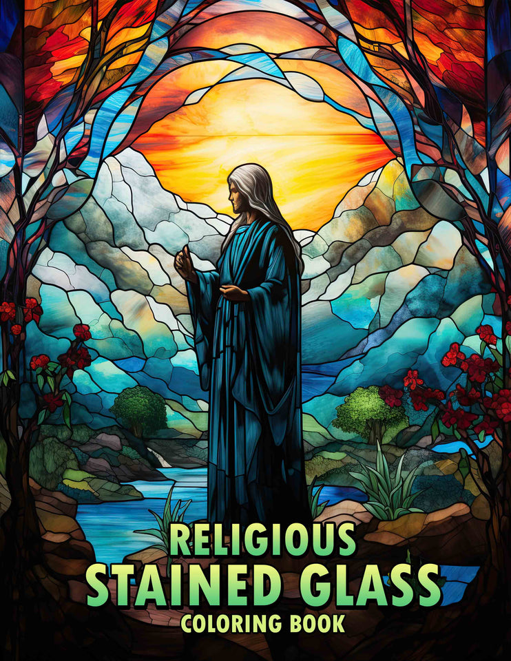 Religious Stained Glass 30 Pages Printable Coloring Book