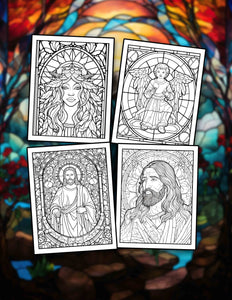 Religious Stained Glass 30 Pages Printable Coloring Book