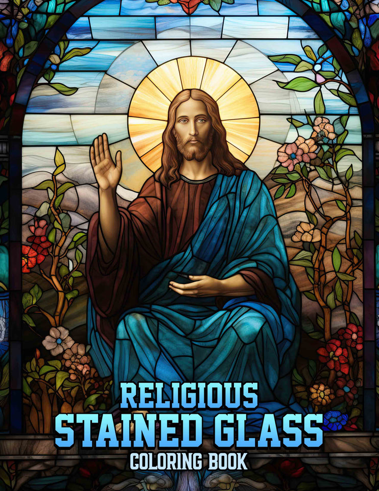 Religious Stained Glass 30 Pages Printable Coloring Book