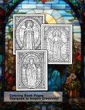 Religious Stained Glass 30 Pages Printable Coloring Book