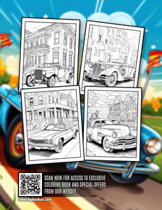 Retro Cars 30 Pages Printable Coloring Book