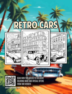 Retro Cars 30 Pages Printable Coloring Book