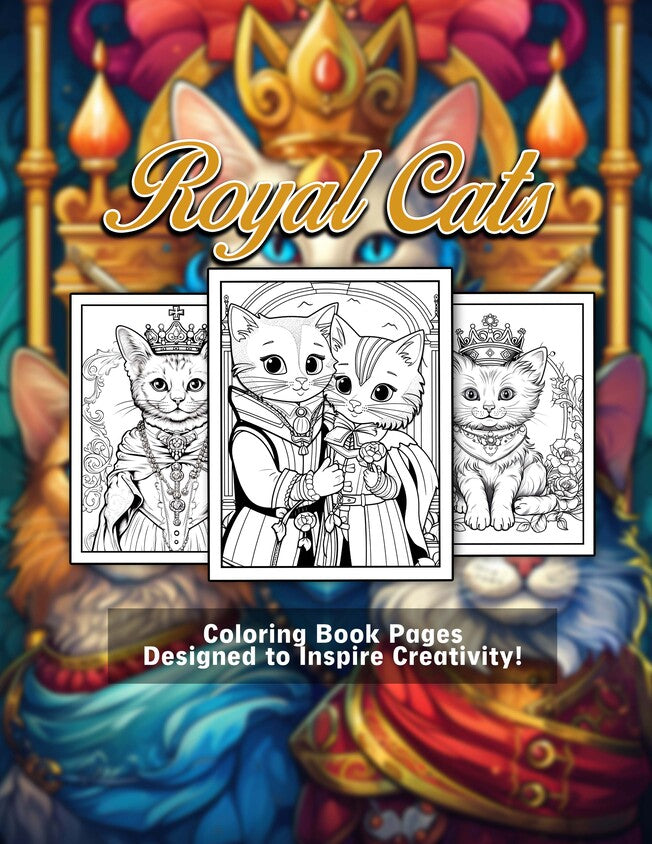 Royal Cats 30 Pages Printable Coloring Book