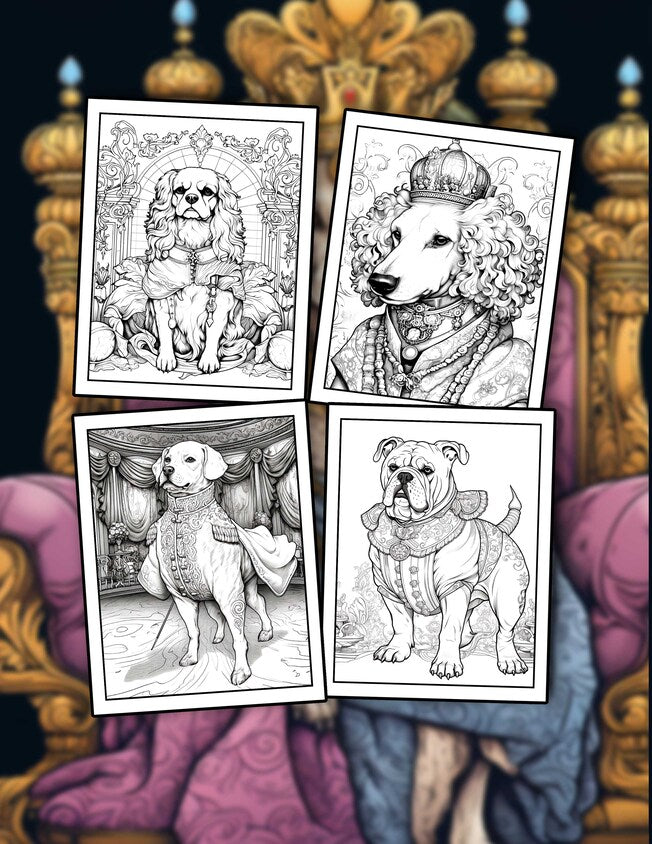 Royal Dogs 30 Pages Printable Coloring Book