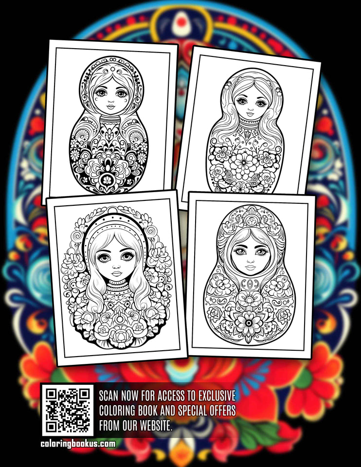 Russian Dolls 30 Pages Printable Coloring Book