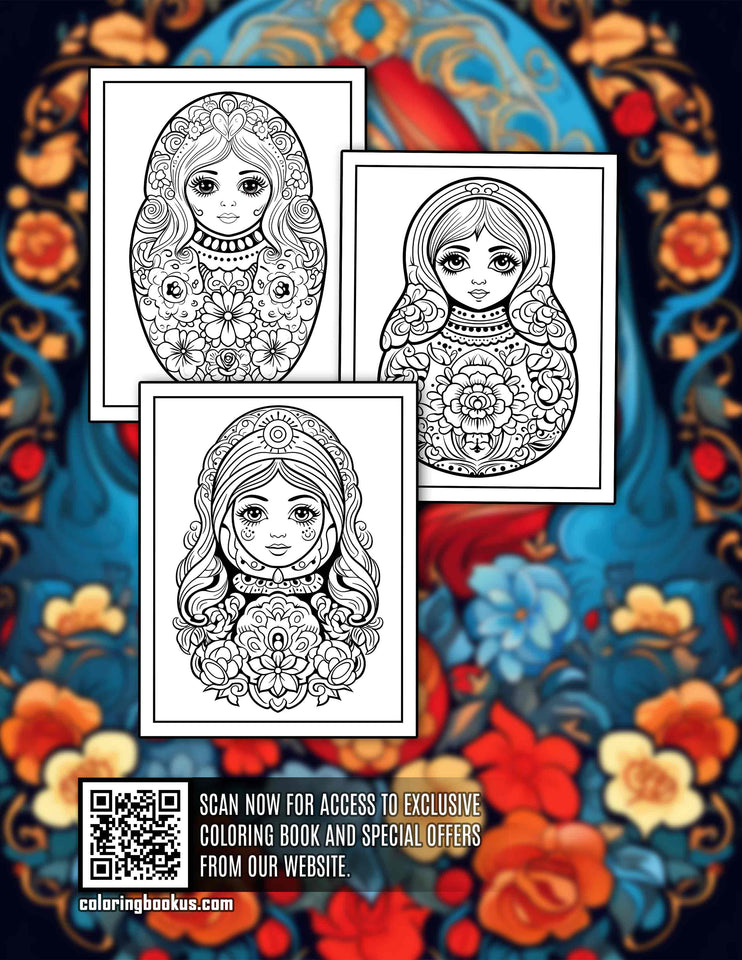 Russian Dolls 30 Pages Printable Coloring Book