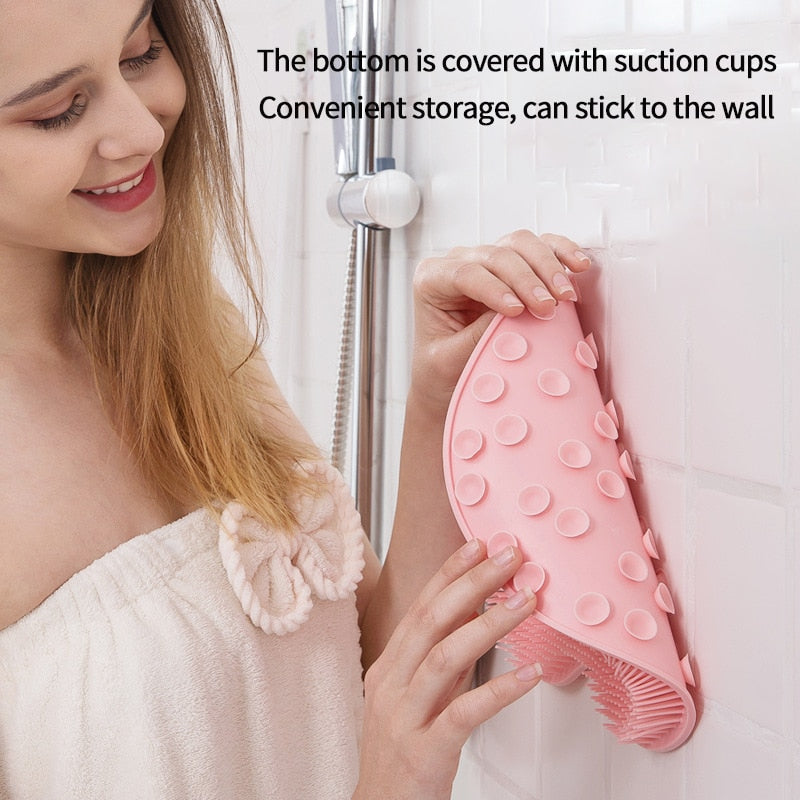 Exfoliating Shower Massage Scraper Bathroom Non-slip Bath Mat Back Massage Brush Silicone Foot Wash Body Cleaning Bathing Too