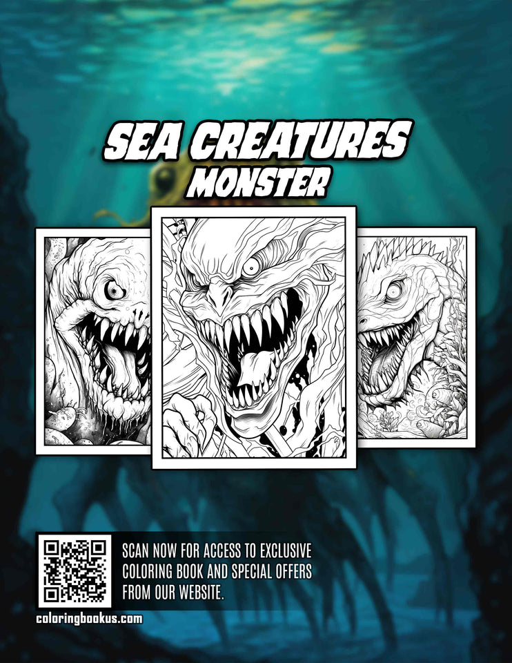 Sea Creatures Monster 30 Pages Printable Coloring Book