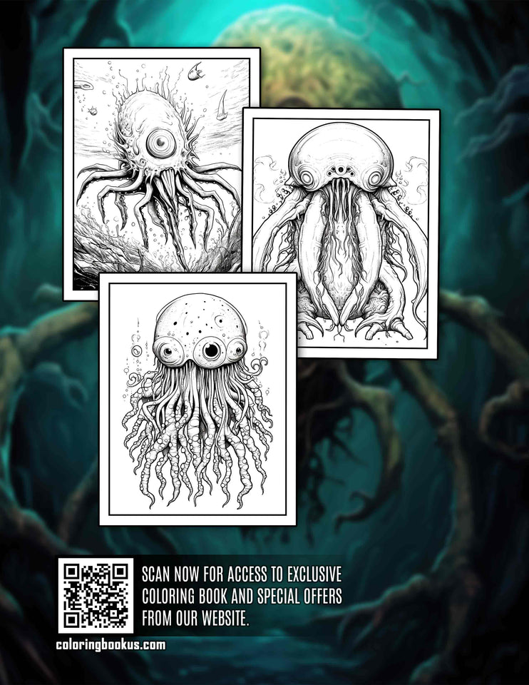 Sea Creatures Monster 30 Pages Printable Coloring Book