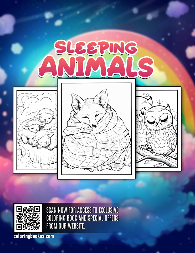 Sleeping Animals 30 Pages Printable Coloring Book