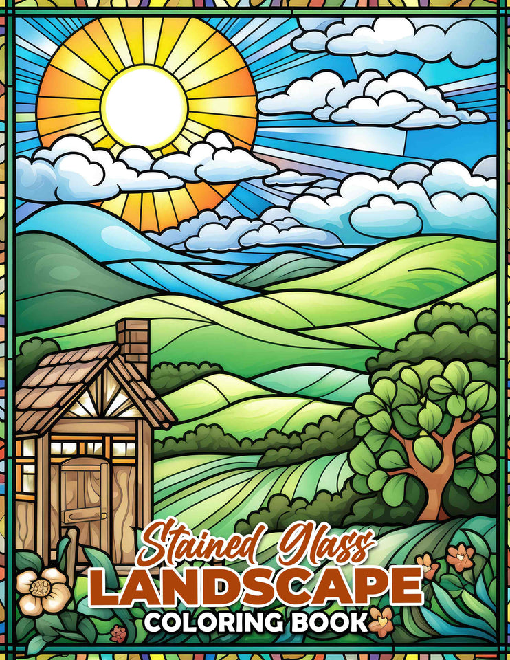 Stained Glass Landscape 30 Pages Printable Coloring Book