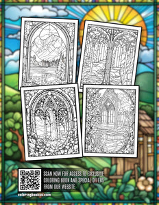 Stained Glass Landscape 30 Pages Printable Coloring Book