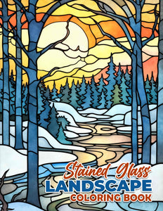 Stained Glass Landscape 30 Pages Printable Coloring Book