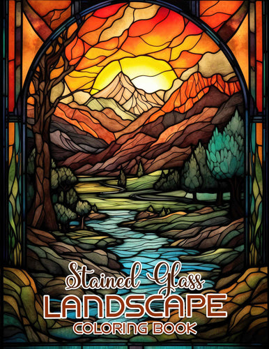 Stained Glass Landscape 30 Pages Printable Coloring Book