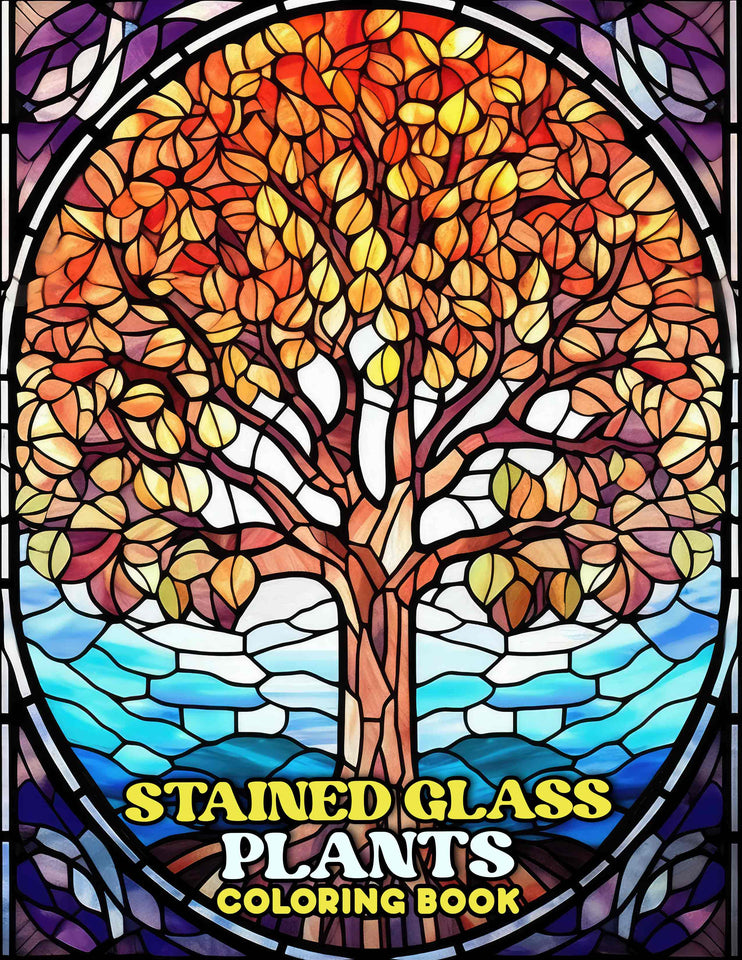 Stained Glass Plants 30 Pages Printable Coloring Book