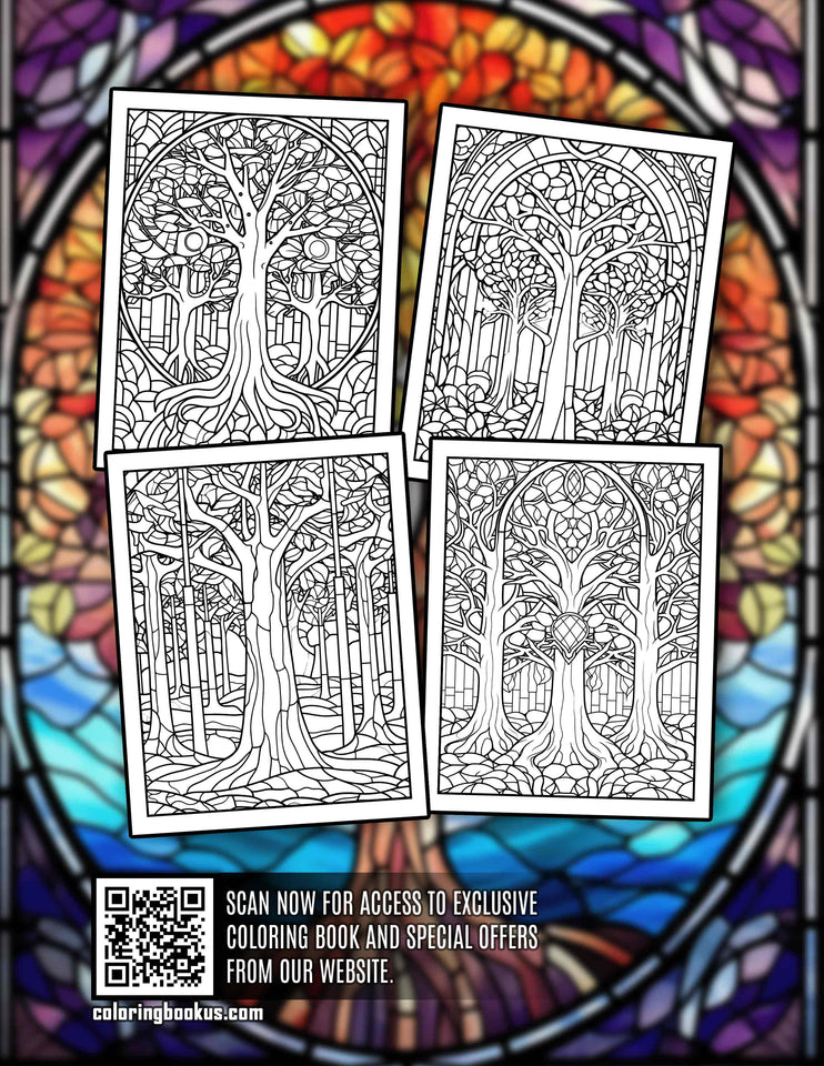 Stained Glass Plants 30 Pages Printable Coloring Book