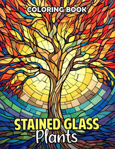 Stained Glass Plants 30 Pages Printable Coloring Book