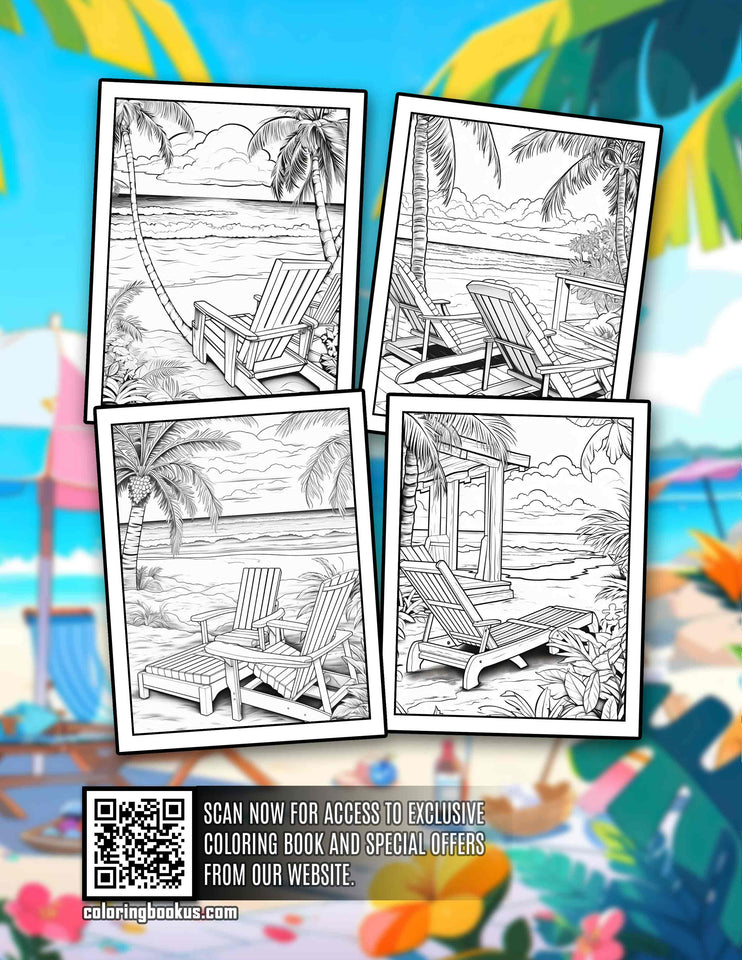 Summer Beach 30 Pages Printable Coloring Book