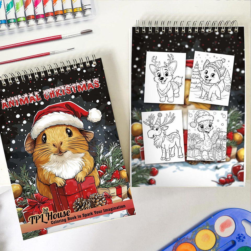 TPLHOUSE Animal Christmas Spiral Coloring Book for Adult