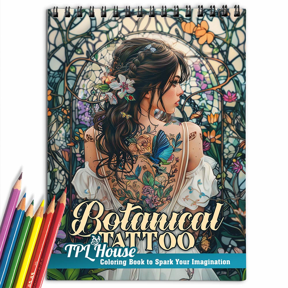 TPLHOUSE Botanical Tattoo Coloring Book for Adults