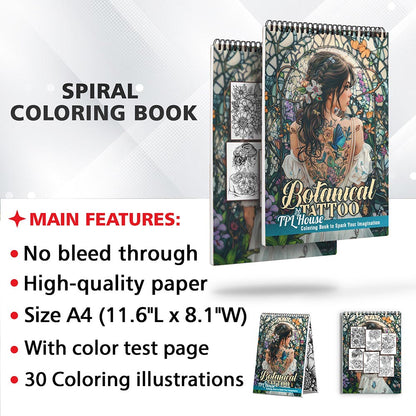 TPLHOUSE Botanical Tattoo Coloring Sheets for Adults