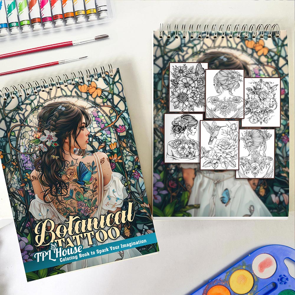 TPLHOUSE Botanical Tattoo Spiral Coloring Book for Adults