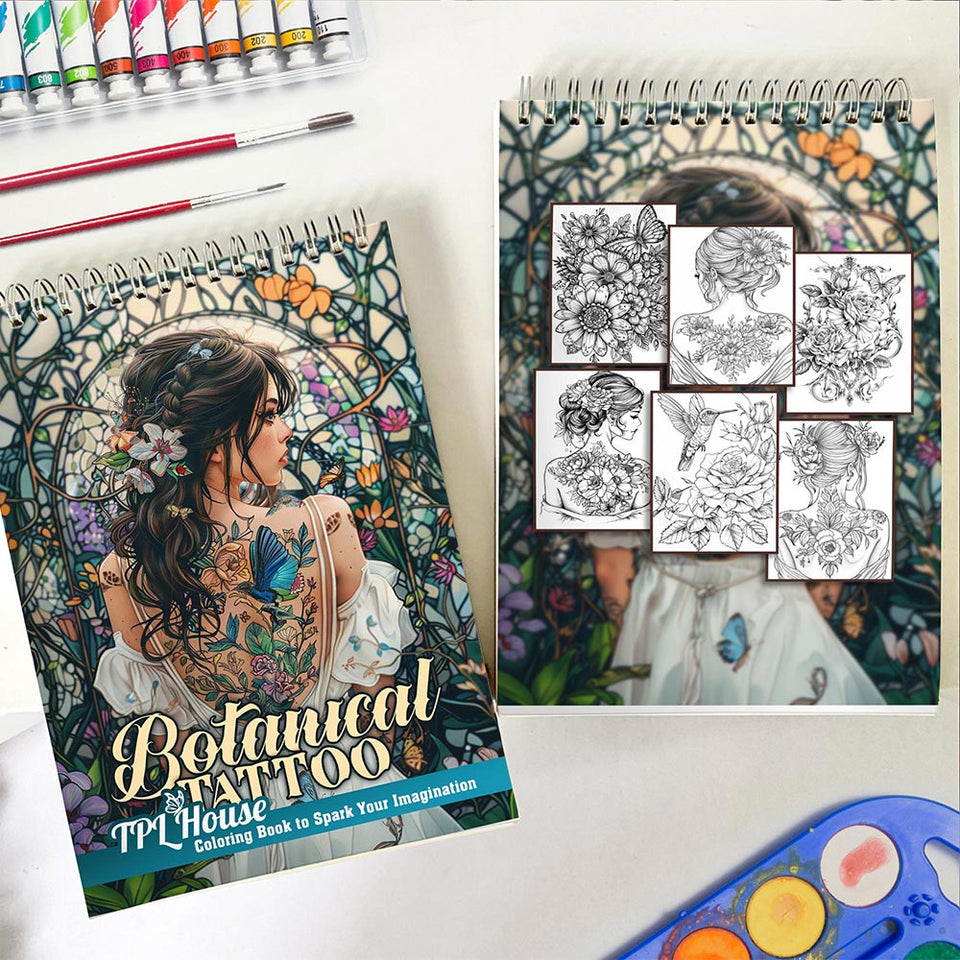 TPLHOUSE Botanical Tattoo Spiral Coloring Book for Adults