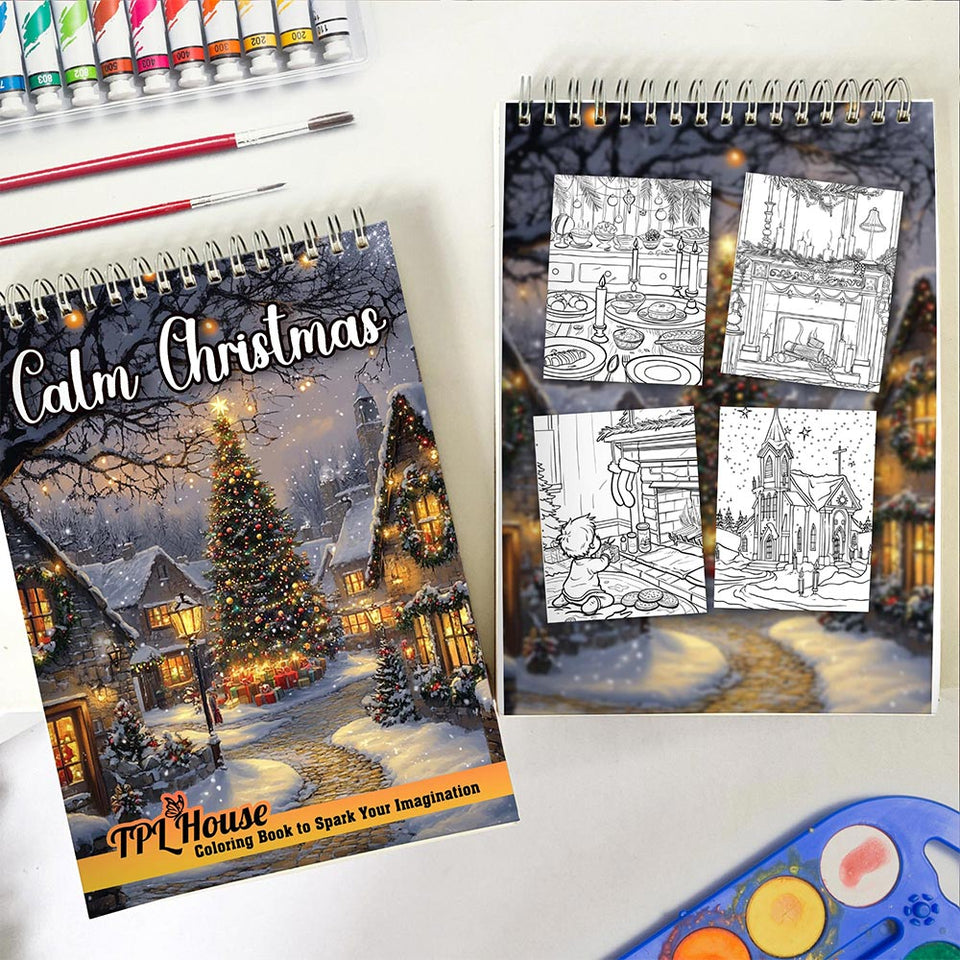 TPLHOUSE Calm Christmas Spiral Coloring Book for Adult