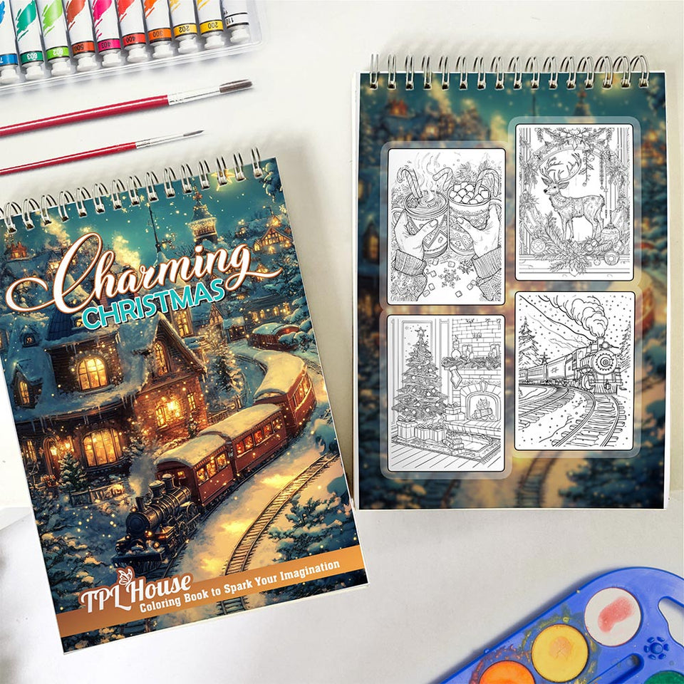 TPLHOUSE Charming Christmas Cheerful Spiral Coloring Book for Adult