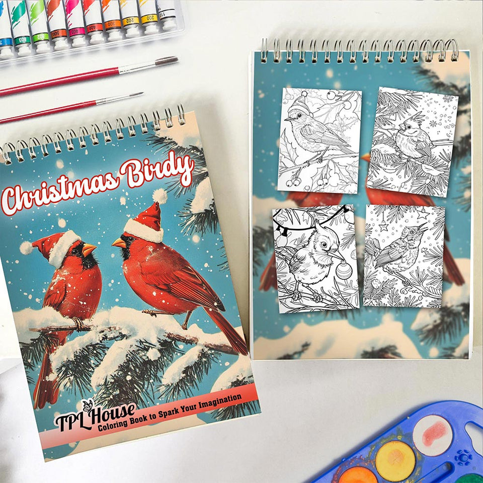 TPLHOUSE Christmas Birdy Spiral Coloring Book for Adult