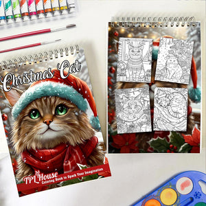 TPLHOUSE Christmas Cat Spiral Coloring Book for Adult