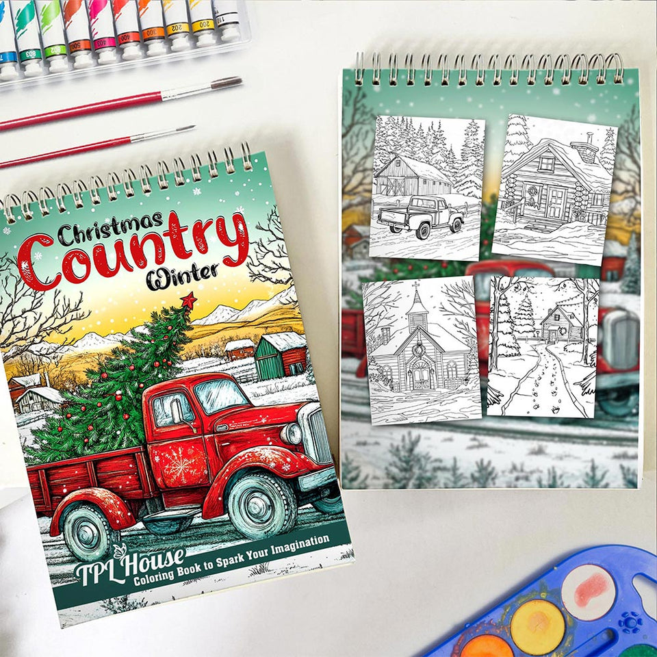 TPLHOUSE Christmas Country Winter Spiral Coloring Book for Adult