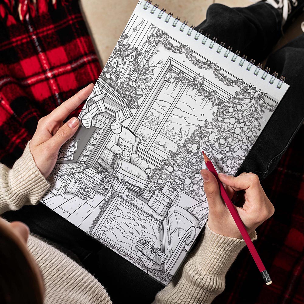 TPLHOUSE Christmas Interiors Spiral Bound Coloring Book for Adults