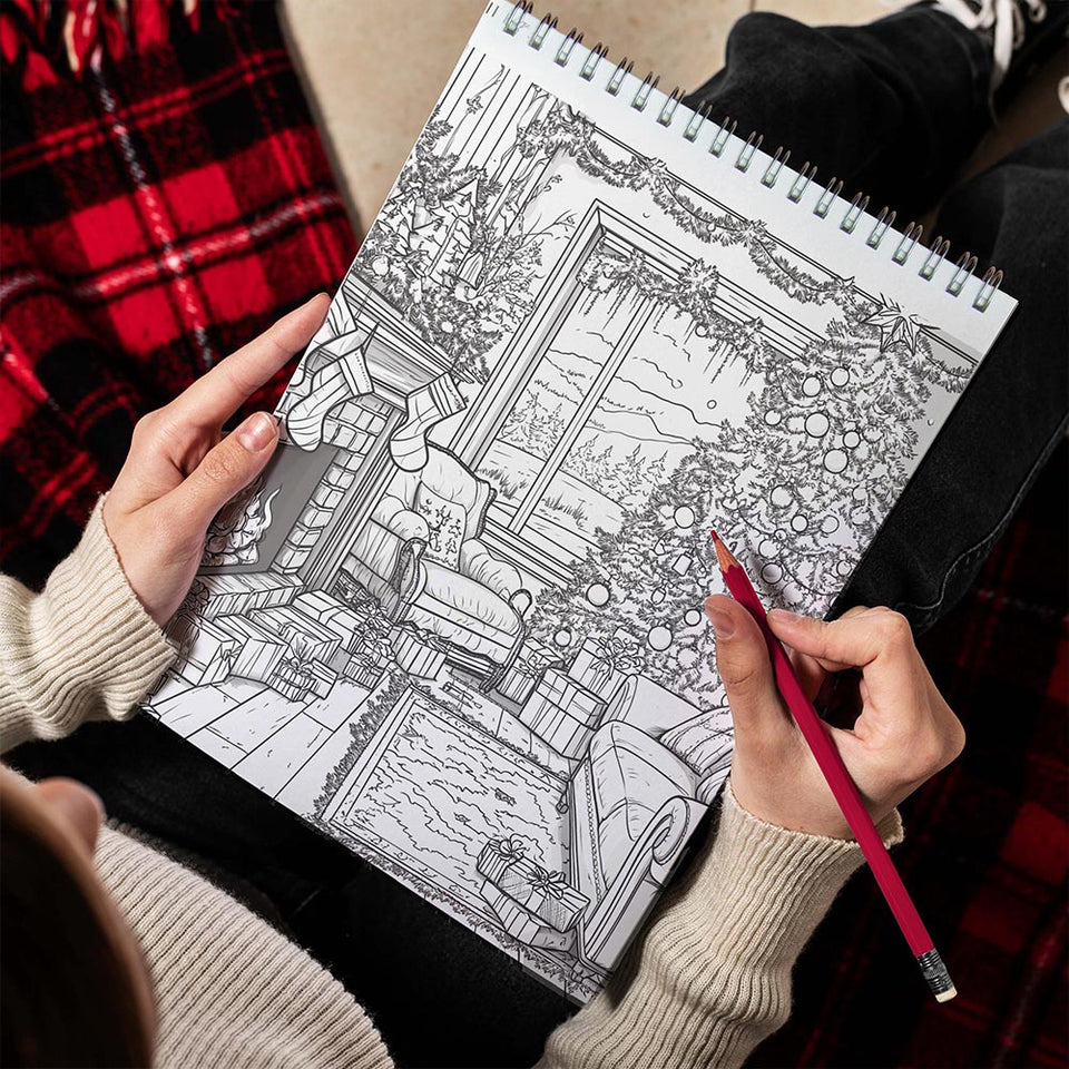 TPLHOUSE Christmas Interiors Spiral Bound Coloring Book for Adults