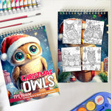 TPLHOUSE Christmas Owls Spiral Coloring Book for Adult