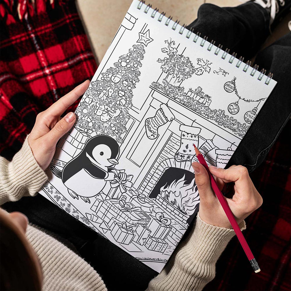 TPLHOUSE Christmas Penguin Spiral Bound Coloring Book for Adults