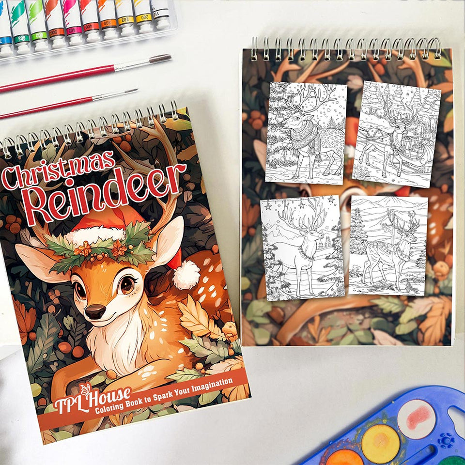 TPLHOUSE Christmas Reindeer Spiral Coloring Book for Adult