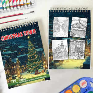 TPLHOUSE Christmas Town Spiral Coloring Book for Adult