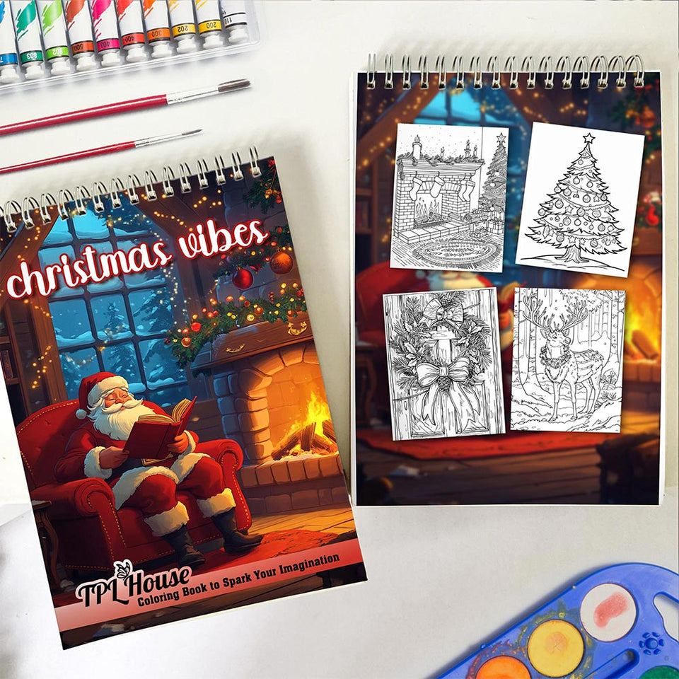 TPLHOUSE Christmas Vibes Spiral Coloring Book for Adult