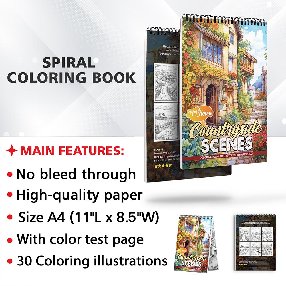 TPLHOUSE Countryside Scenes Coloring Sheets for Adult