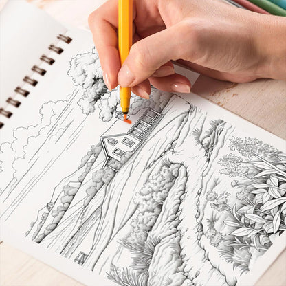 TPLHOUSE Countryside Scenes Coloring Book Spiral Bound for Adult