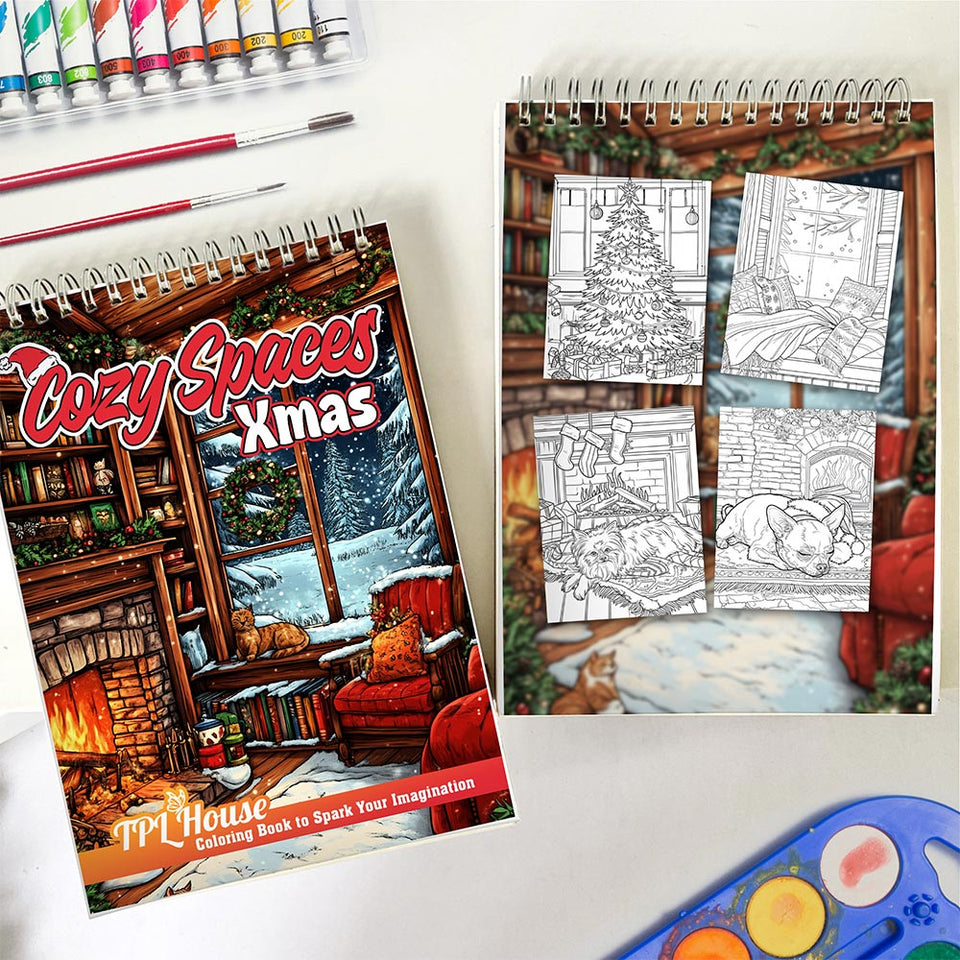 TPLHOUSE Cozy Spaces Xmas Spiral Coloring Book for Adult