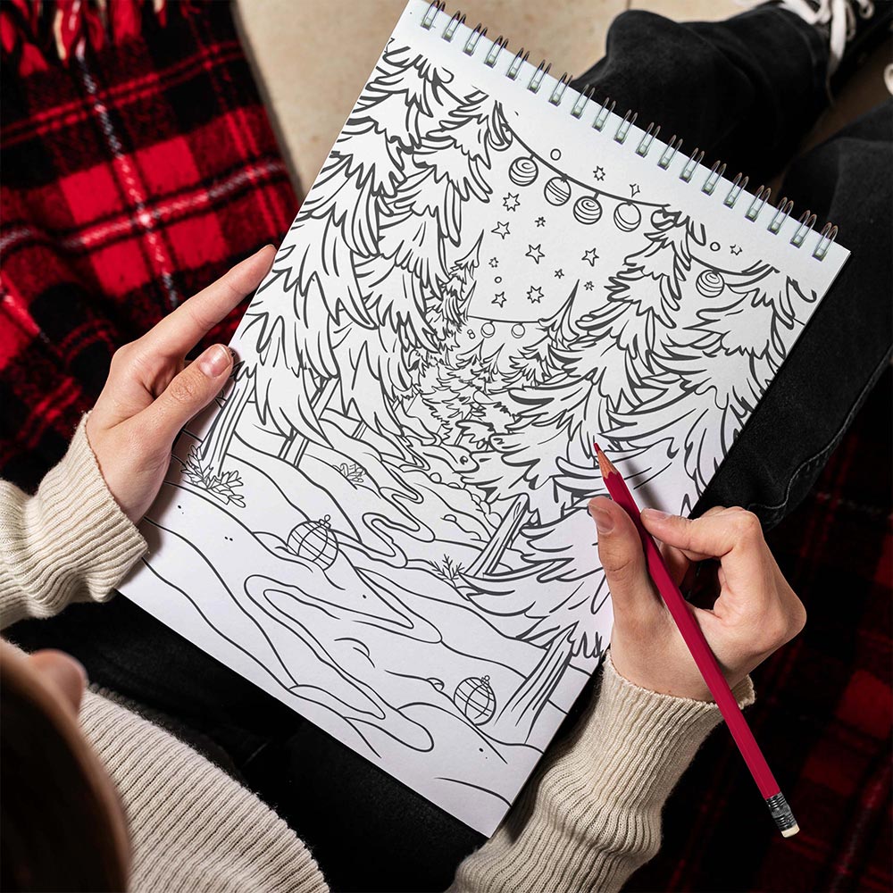 TPLHOUSE Enchanted Forest In Christmas Spiral Bound Coloring Book for Adult